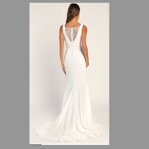 Lulu's Long-Lasting Love Ivory Lace V-Neck Mermaid Dress - Picture 3 of 15